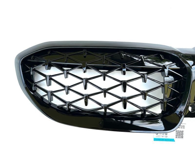 Решітка радіатора BMW 3 G20 / G21 2018+ стиль black Diamond (ніздрі, ноздри БМВ G20) чорний глянець G20-G21-DIA фото