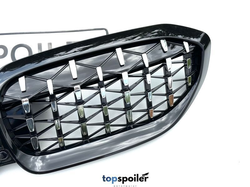 Решітка радіатора BMW 3 G20 / G21 2018+ стиль Diamond black + хром (ніздрі, ноздри БМВ G20) G20-DIA-2 фото
